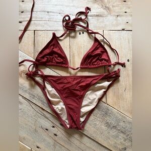 J. crew triangle tie bikini swimsuit in copper color